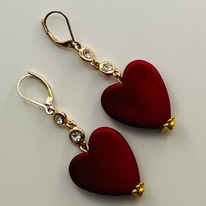 Gold and Red Puffed Heart Earrings